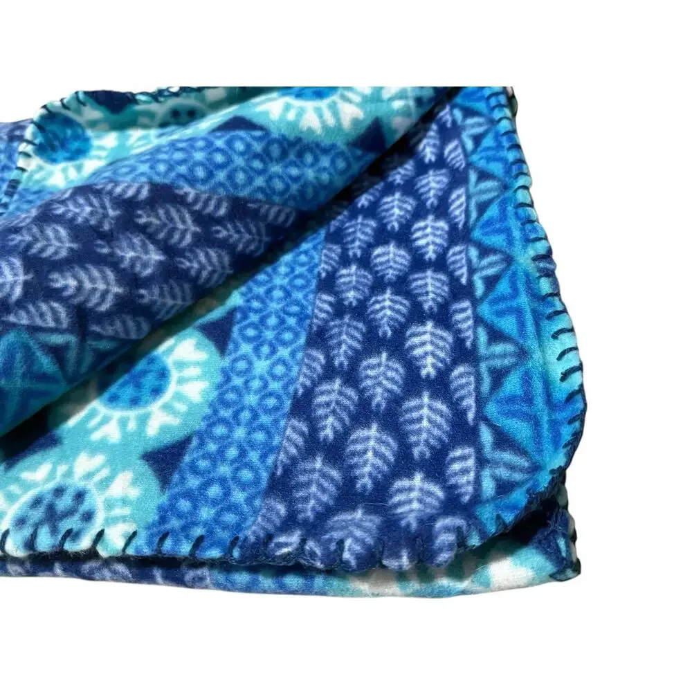 Blue and Turquoise Aqua Medallion Print Fleece Blanket Accent Throw Cover Quilt